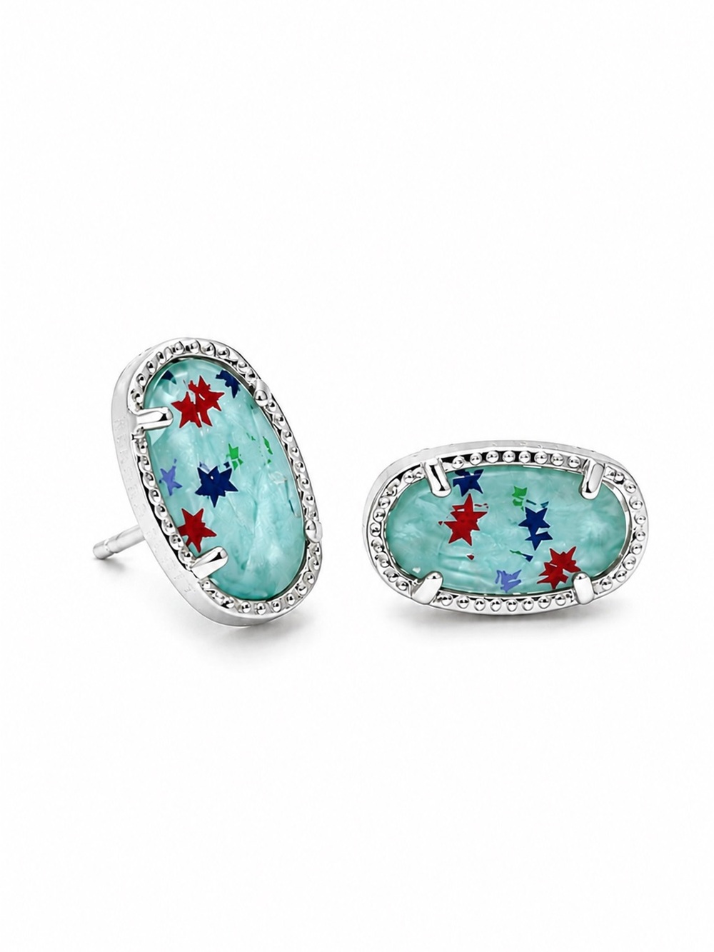 Kendra Scott Ellie Red White and BLUE STAR ILLUSION Stud Earrings in silver